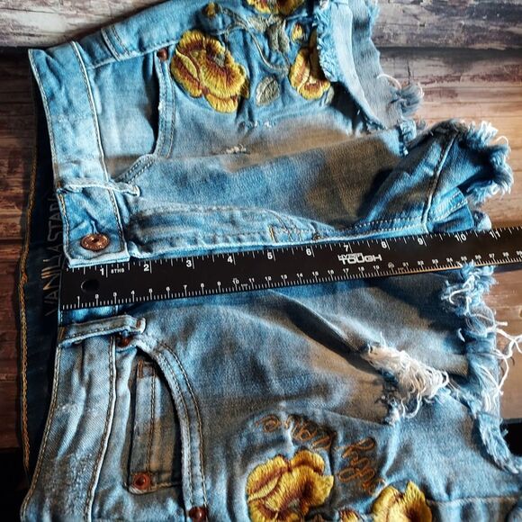 Vanilla Star Blue Jean Shorts with Yellow Embroidery - Picture 11 of 14